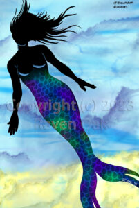A mermaid swims beneath the sea