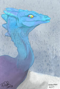 A blue and purple dragon in the cold