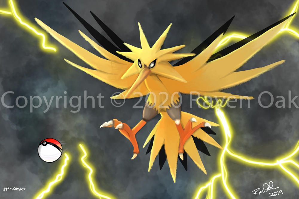The Pokemon Zapdos rides the lightning