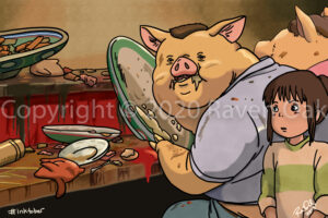 Pigs are busy eating in Spirited Away