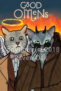 Two cats are dressed up as the characters from Good Omens
