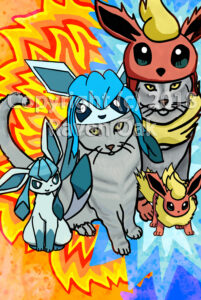 Two cats dressed up as Pokemon