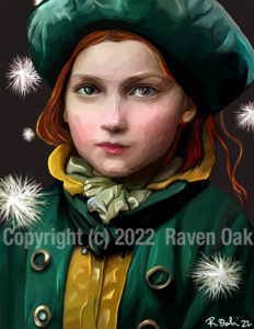 Elise by Raven Oak, featuring the character from the novella The Ringers by Raven Oak. Artwork featured in the collection The Bell Ringer & Other Holiday Stories.