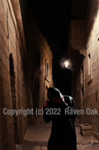 Alleyway by Raven Oak. Artwork featured in the collection The Bell Ringer & Other Holiday Stories by Raven Oak.