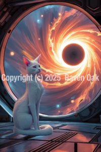 Dark, Blackest Light, Copyright 2025 by Raven Oak. Artwork features the Chathula cat-like creature from the book Amaskan's Honor.